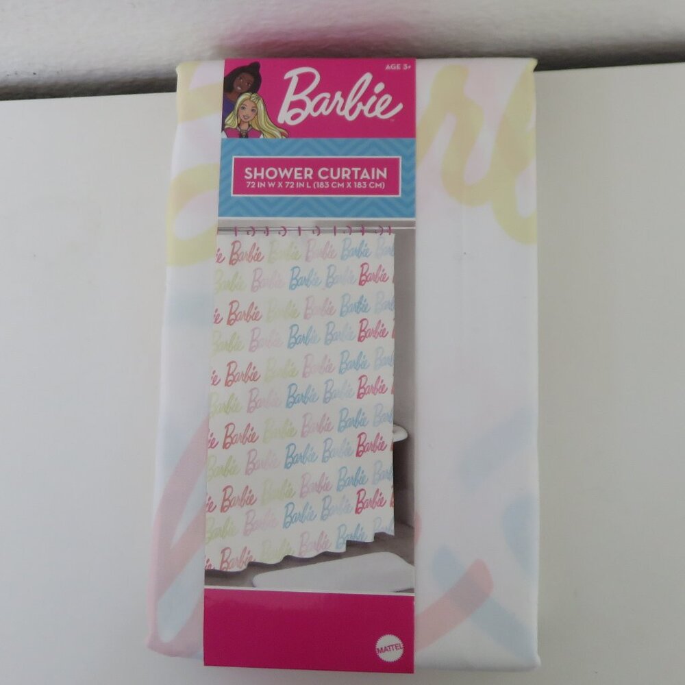 (#P-1) Barbie All Over Logo Fabric Print Shower Curtain 72" x 72"